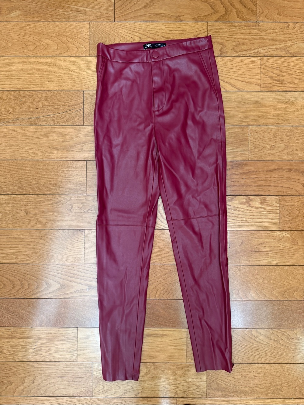 Zara Faux Leather Skinny Pants in Wine Red
